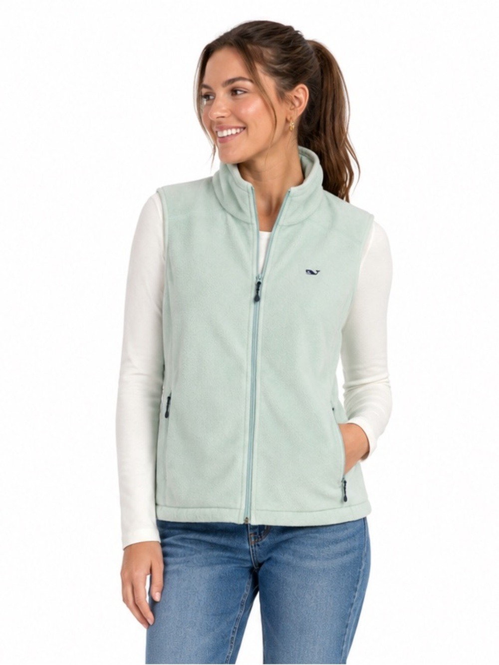 Vineyard Vines Women’s Mint Green Polar Fleece Warmth Layers Vest Size XL